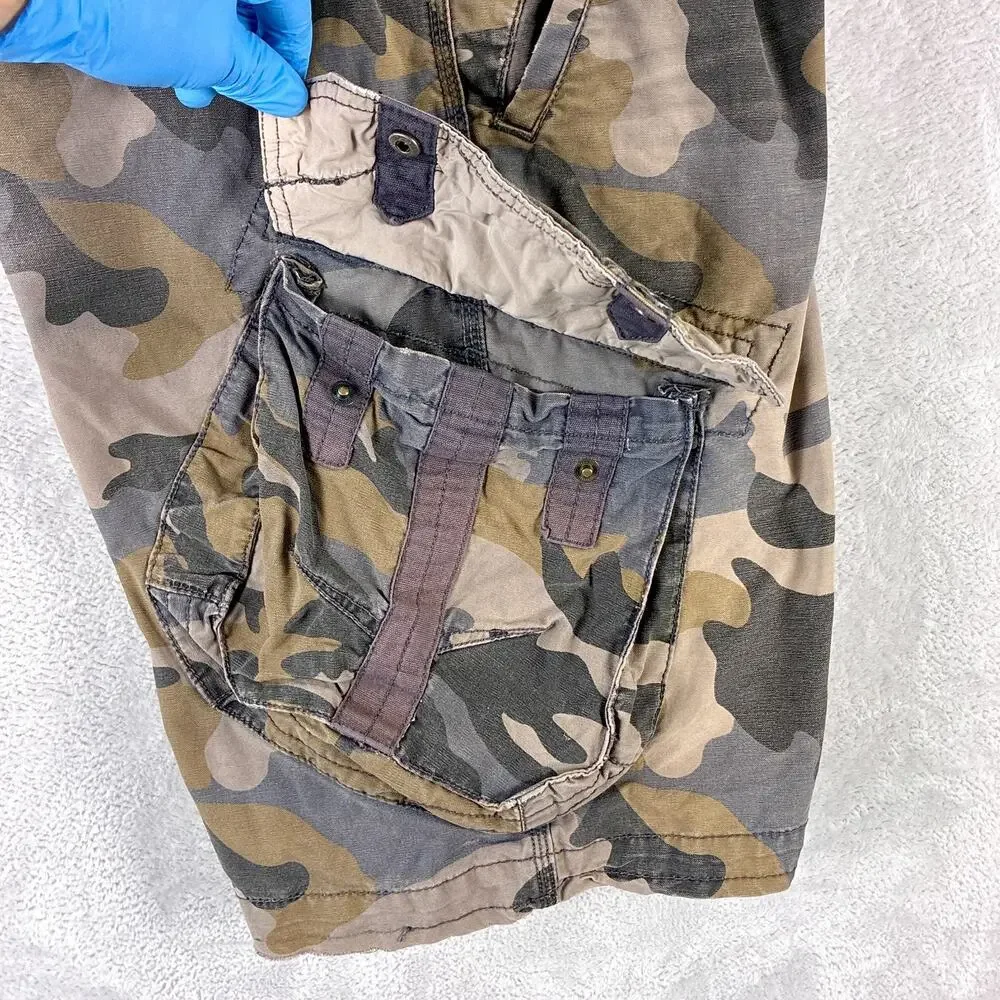VTG Jet Lag Shorts Mens 38 Brown Camo Distressed Baggy Military Grunge Skate Y2K